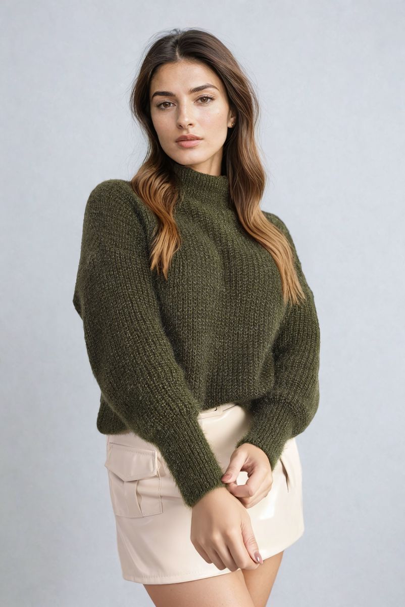 Buttons Long Sleeves Chunky Knit Top-4