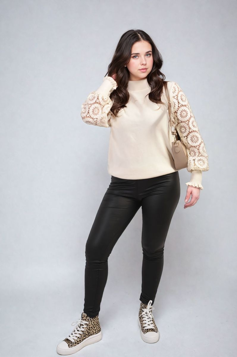 High Neck Knit Crochet Sleeve Jumper-5