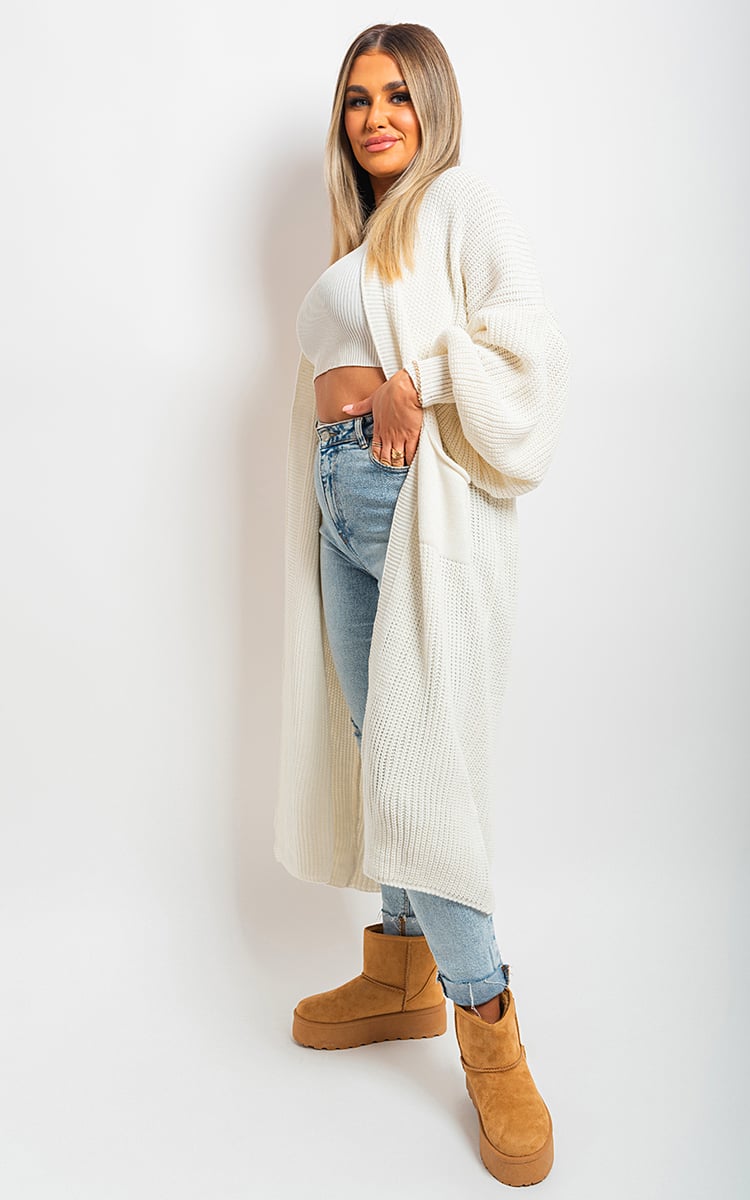 Chunky Knitted Balloon Sleeve Long Maxi Cardigan-10