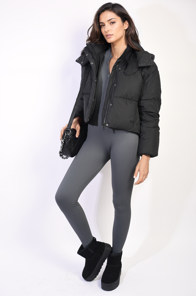 Hooded Puffer Jacket with Snap and Zip Closure-5