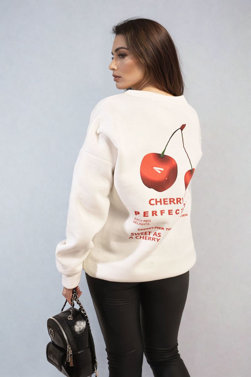 Cherry Printed Front and Back Design Oversized Knitted Jumper-5