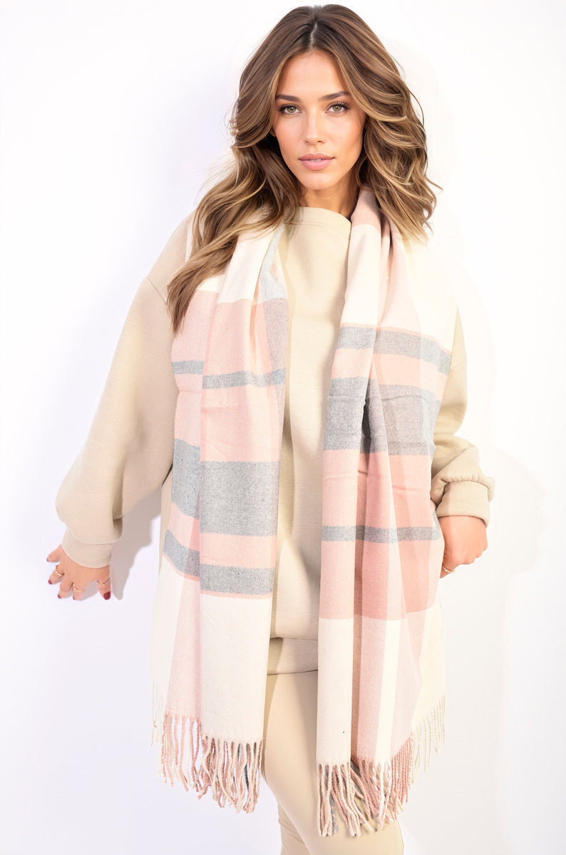 Striped Tassel Scarf-0