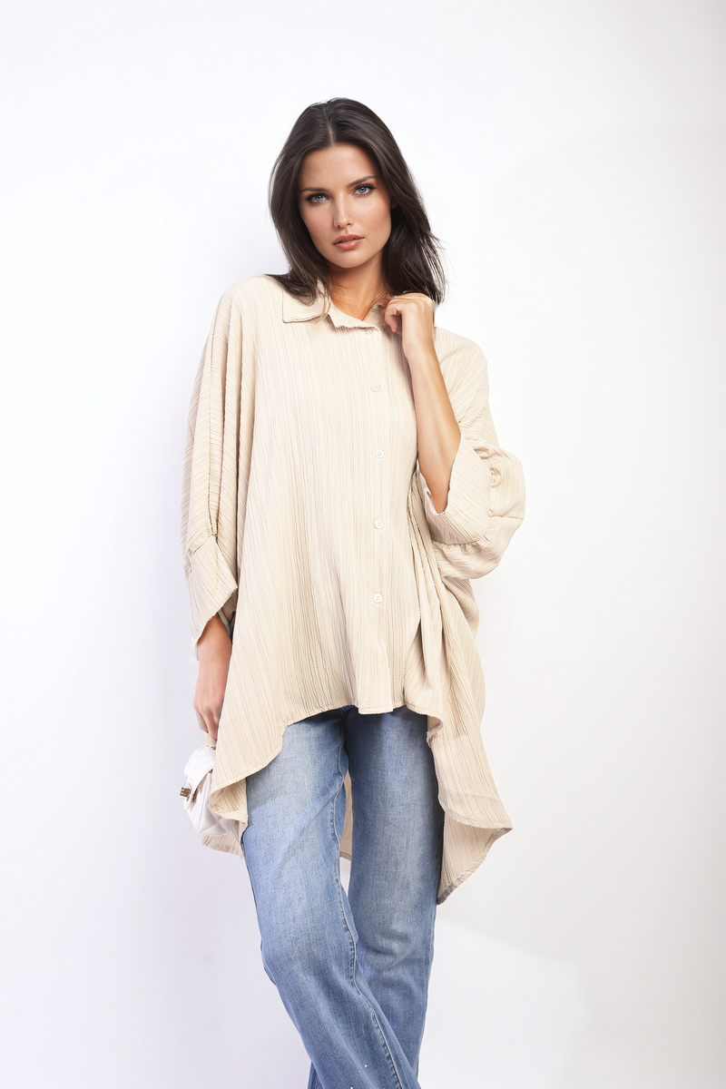 Oversized Long Sleeve Button Front Top-5