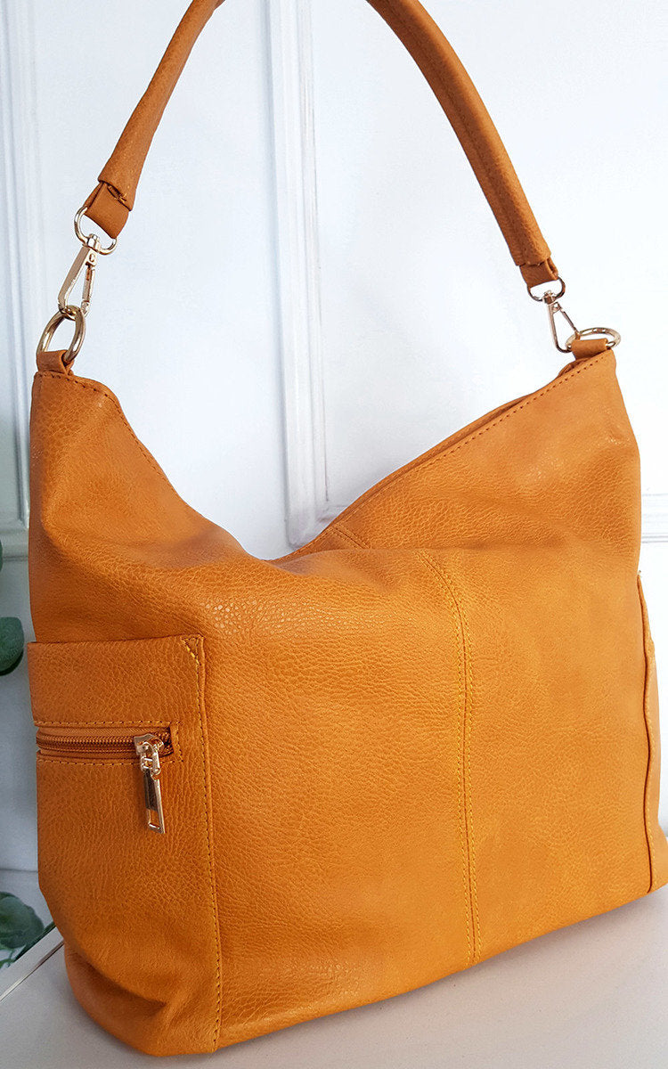 Faux Leather Shoulder Bag with Side Pocket Zip Detail-1