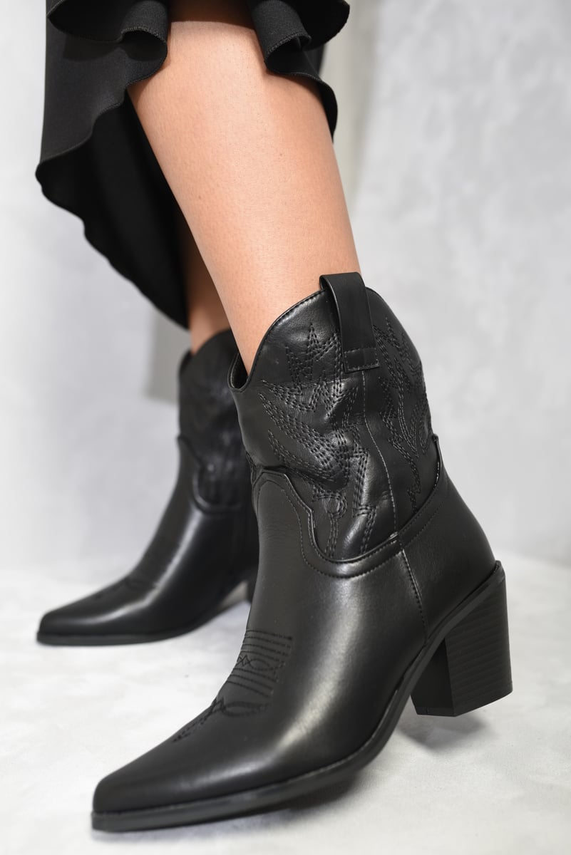 Mid Calf Zip Detail Cowboy Boots-0