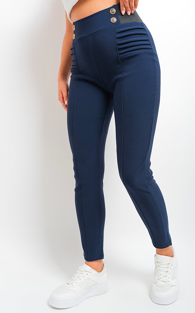 Elastic Waist Button Detail Leggings-9