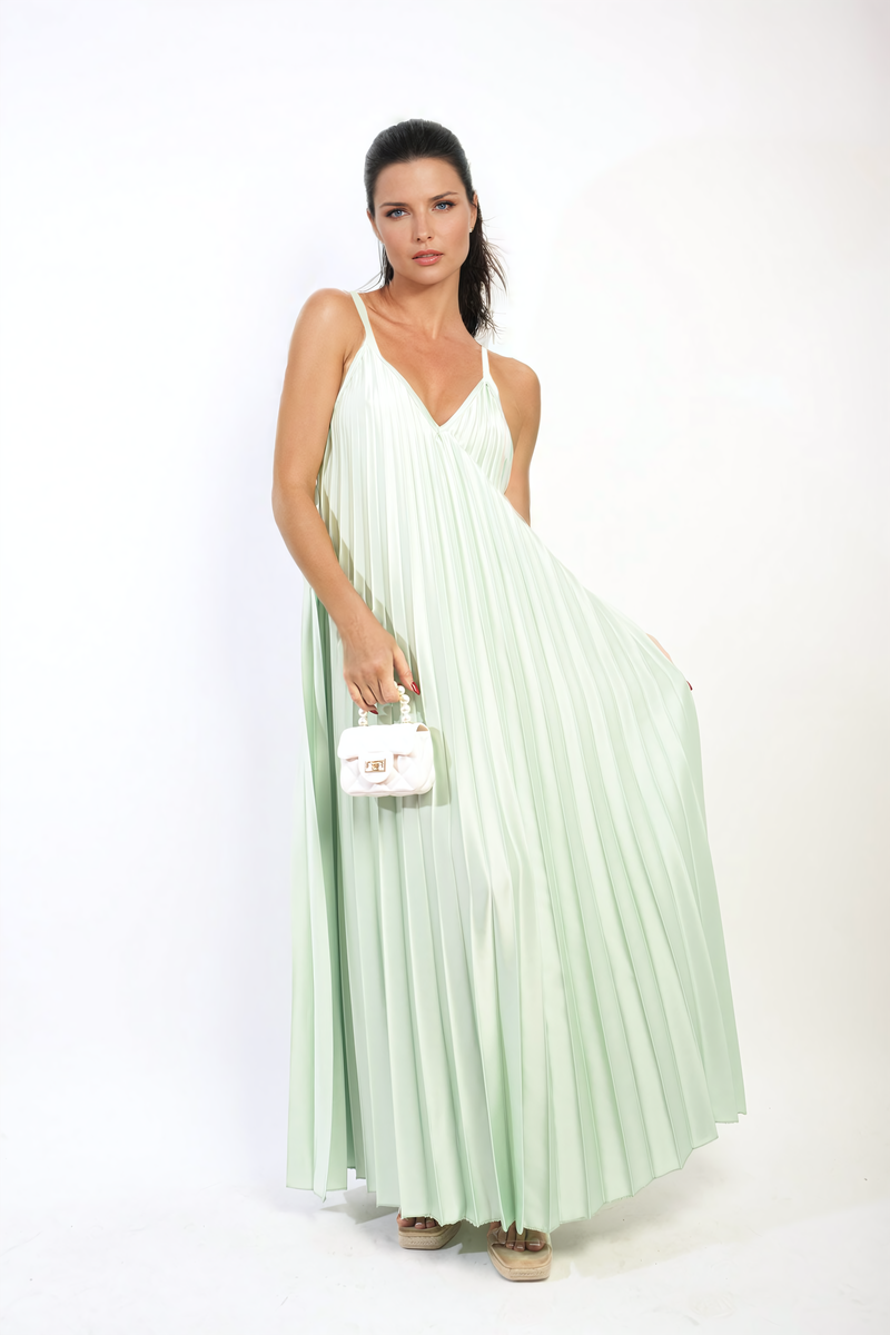 Pleated Strappy Maxi Dress-7