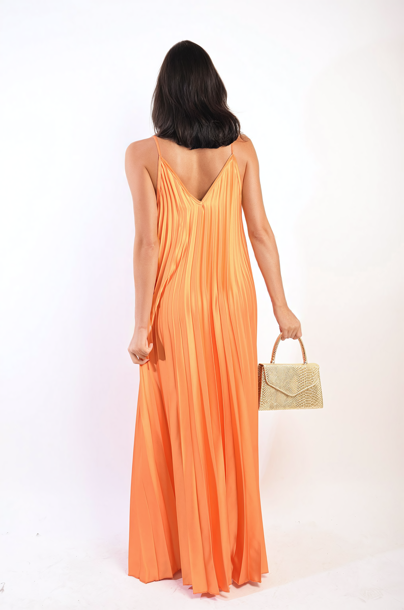 Pleated Strappy Maxi Dress-5