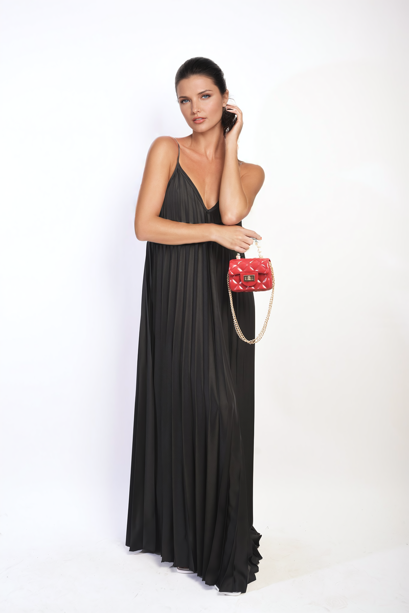 Pleated Strappy Maxi Dress-7