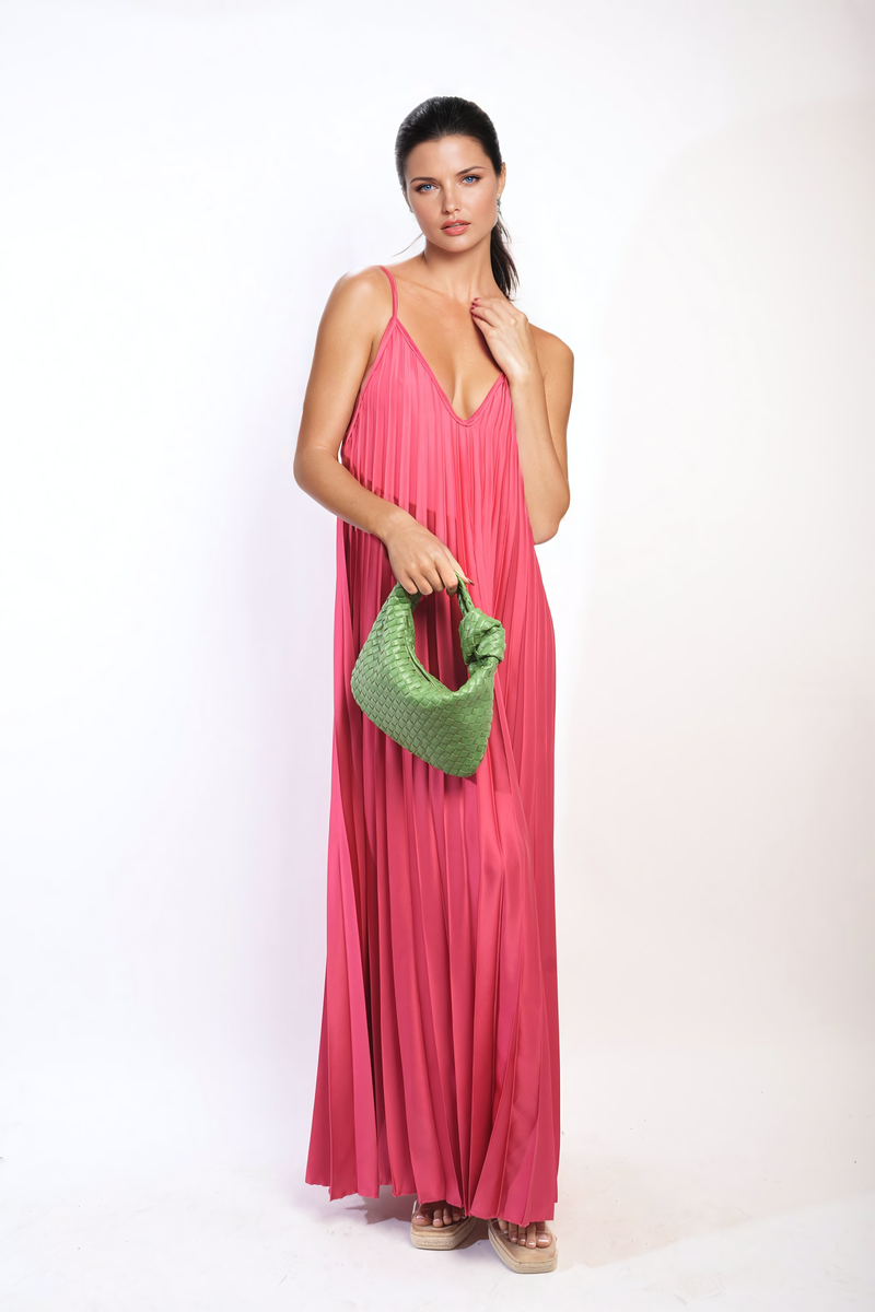 Pleated Strappy Maxi Dress-3