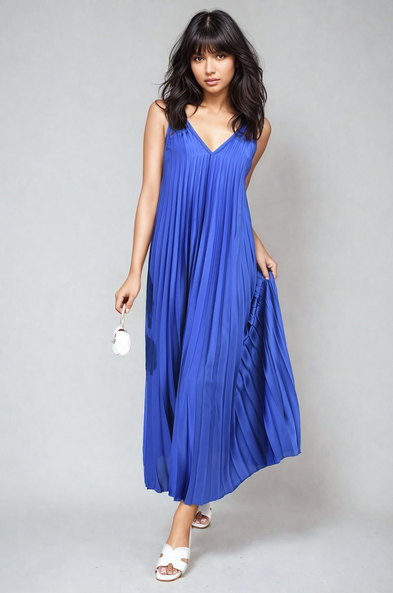 Pleated Strappy Maxi Dress-3