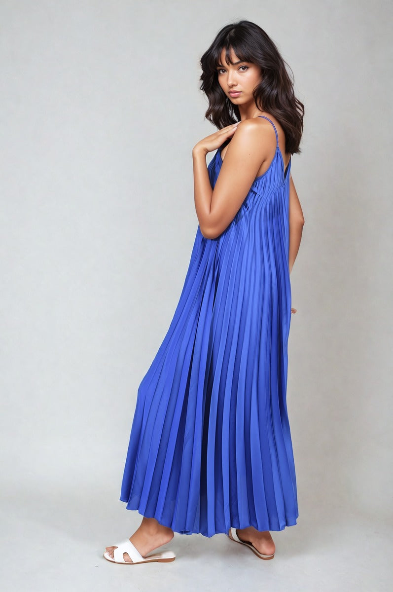 Pleated Strappy Maxi Dress-4