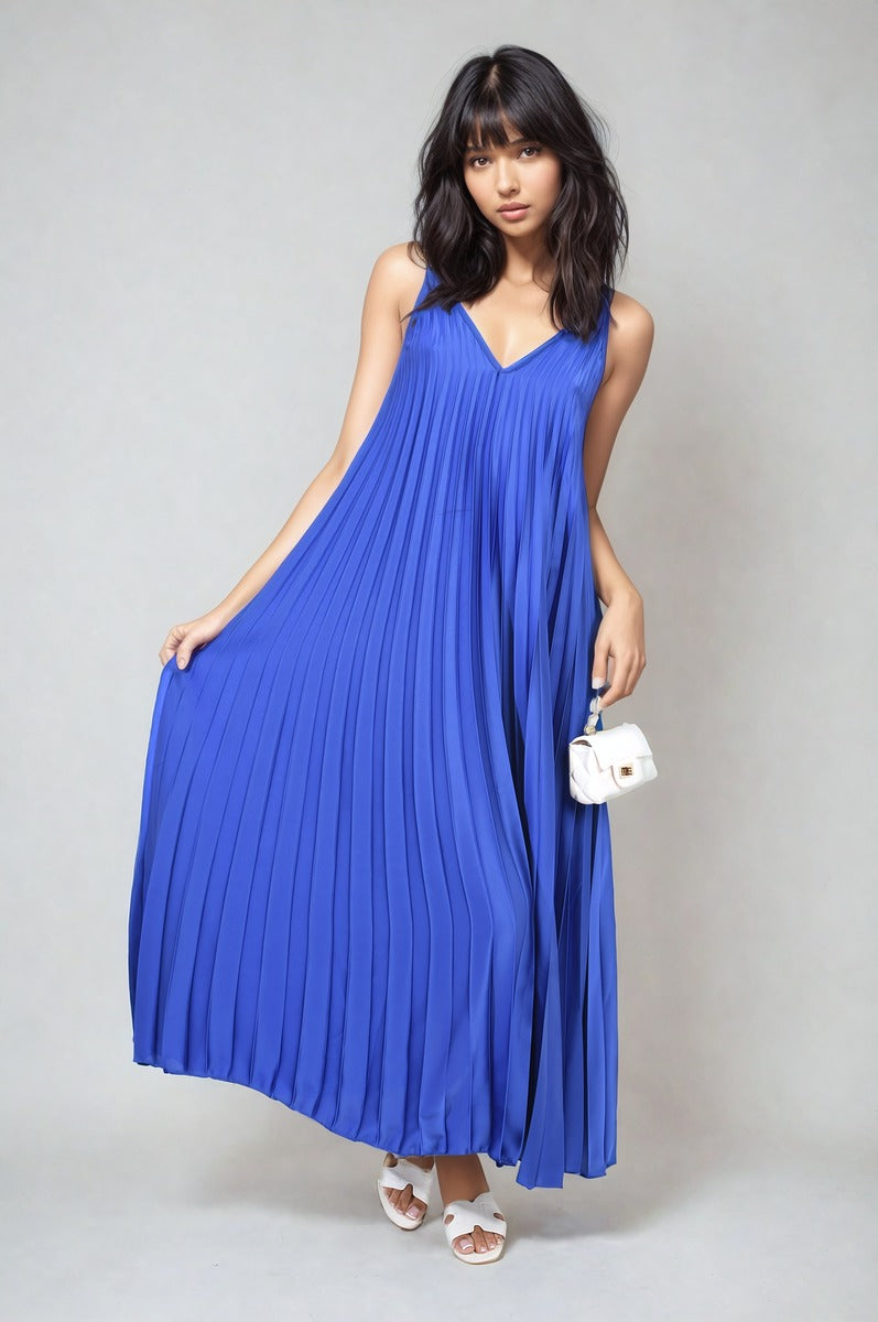 Pleated Strappy Maxi Dress-10