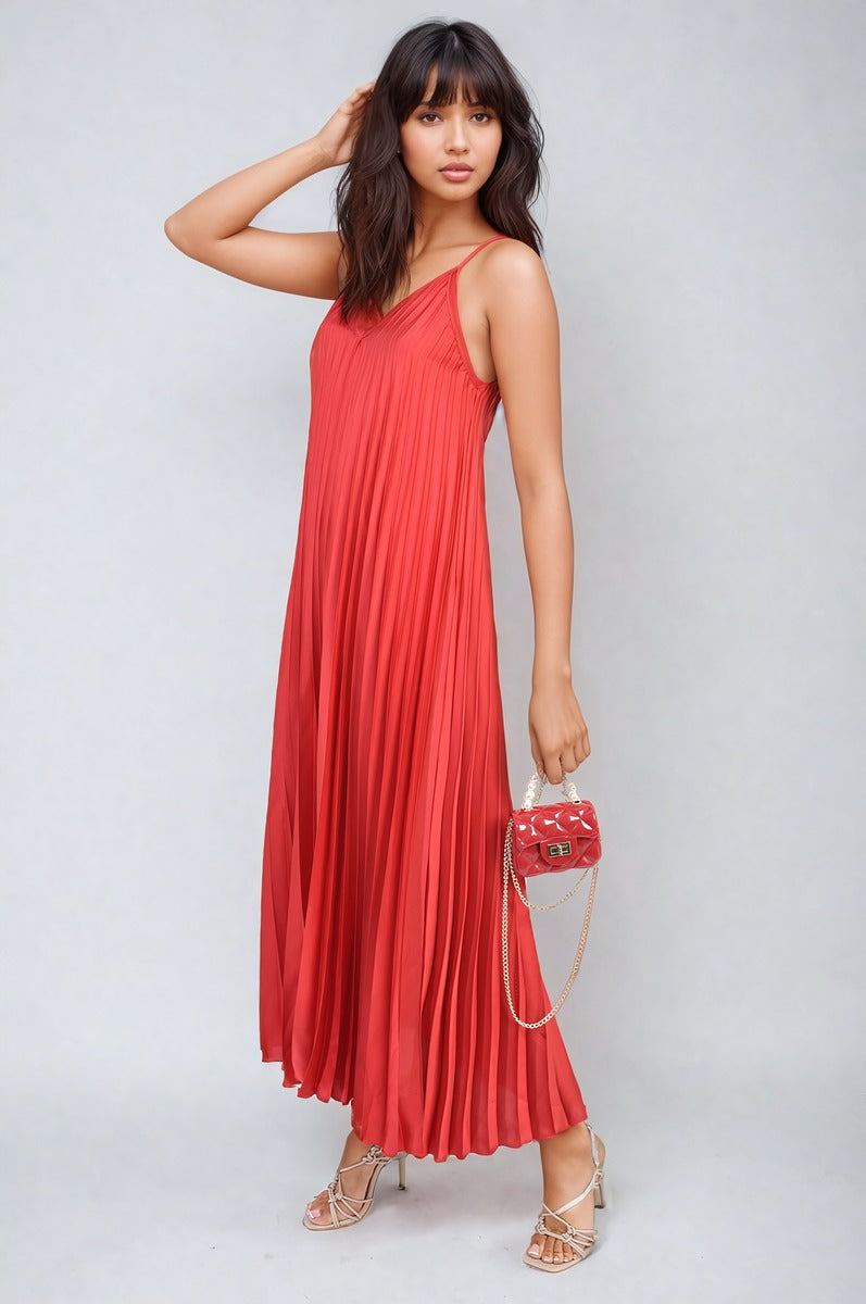 Pleated Strappy Maxi Dress-5