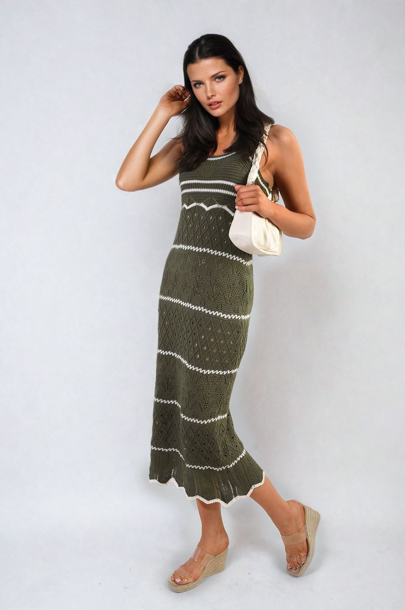 Strappy Long Knitted Stripe Cami Dress-5