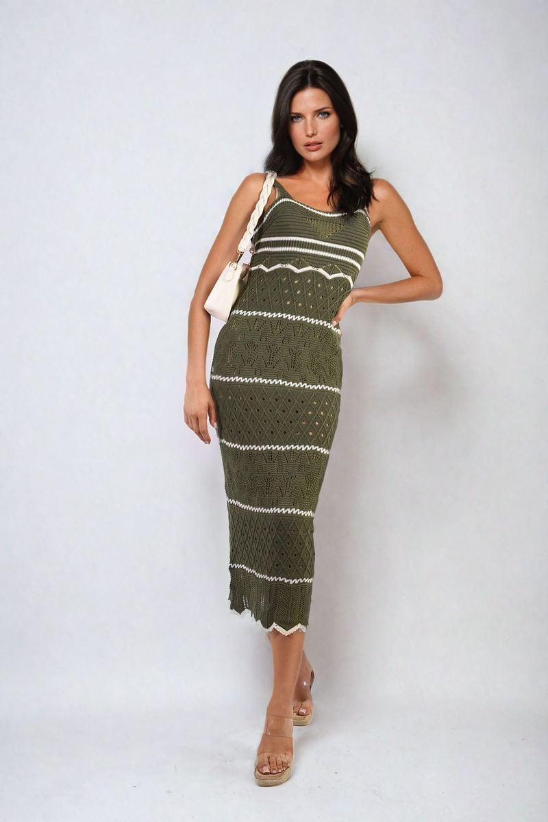 Strappy Long Knitted Stripe Cami Dress-4