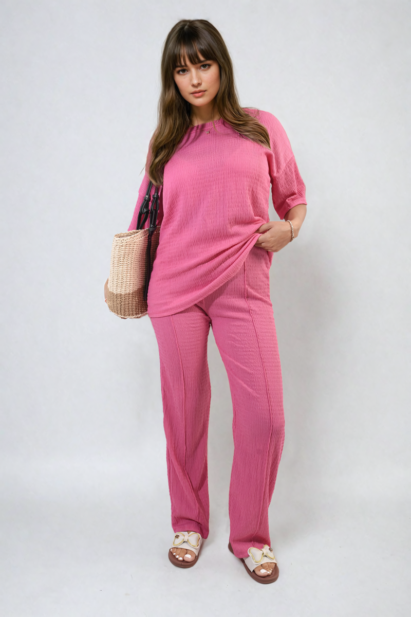 Cheesecloth Pattern Top and Trouser Co-ord Set-0