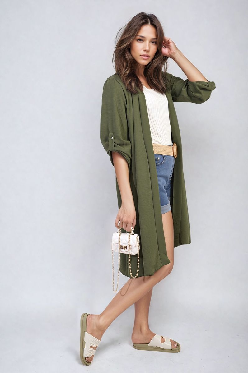 Open Front Knitted Long Cardigan-8