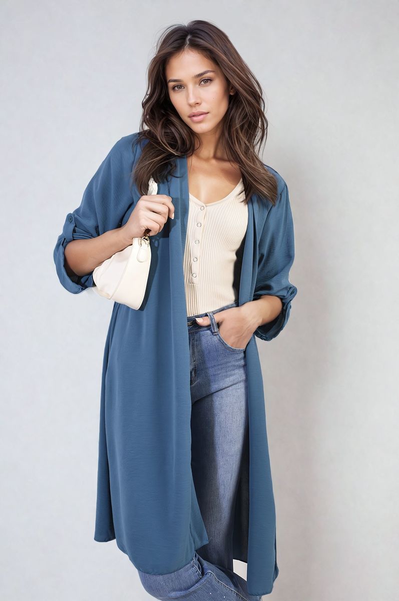 Open Front Knitted Long Cardigan-14