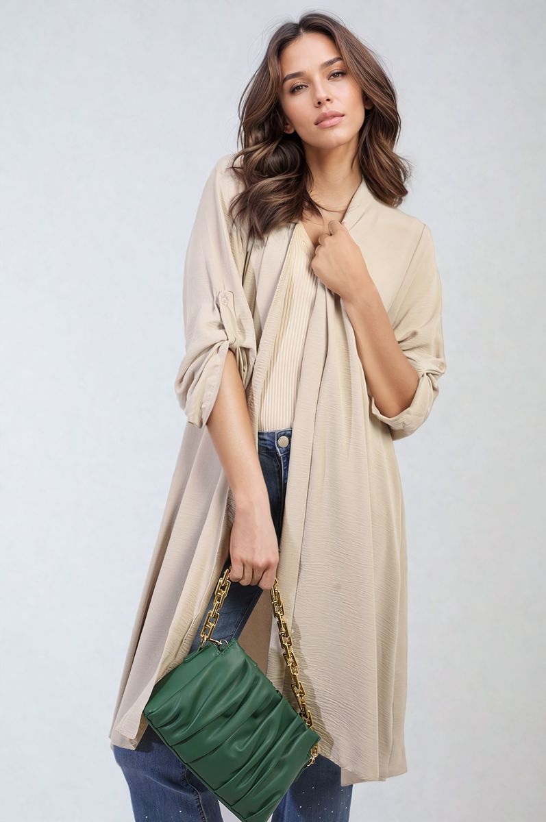 Open Front Knitted Long Cardigan-3