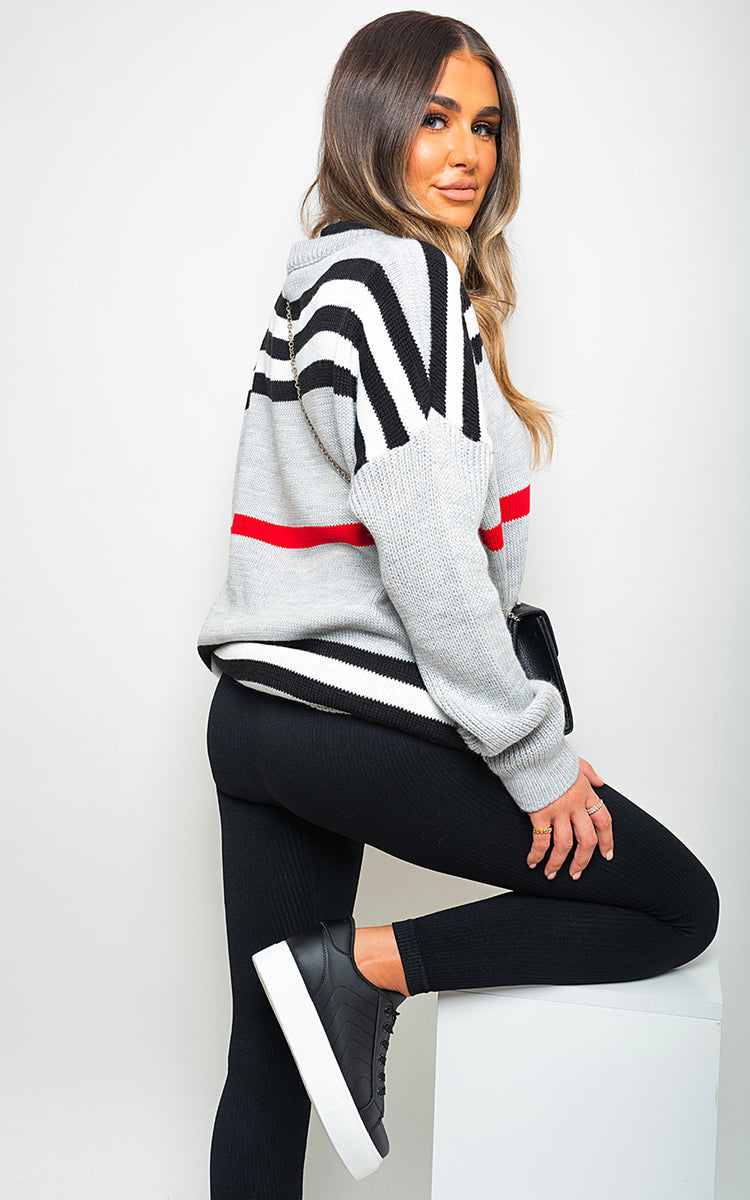 Oversized Striped Long Sleeve Knitted Jumper-0