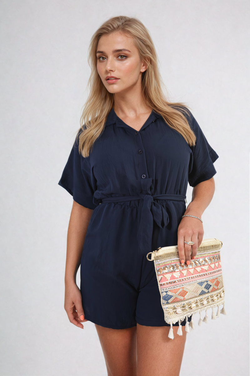 Buttoned Tie Waist Romper-5