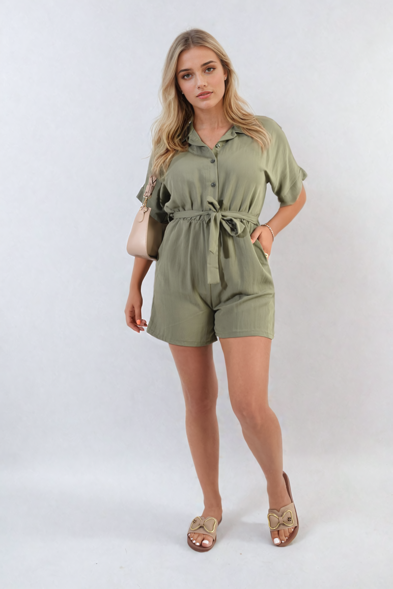 Buttoned Tie Waist Romper-8