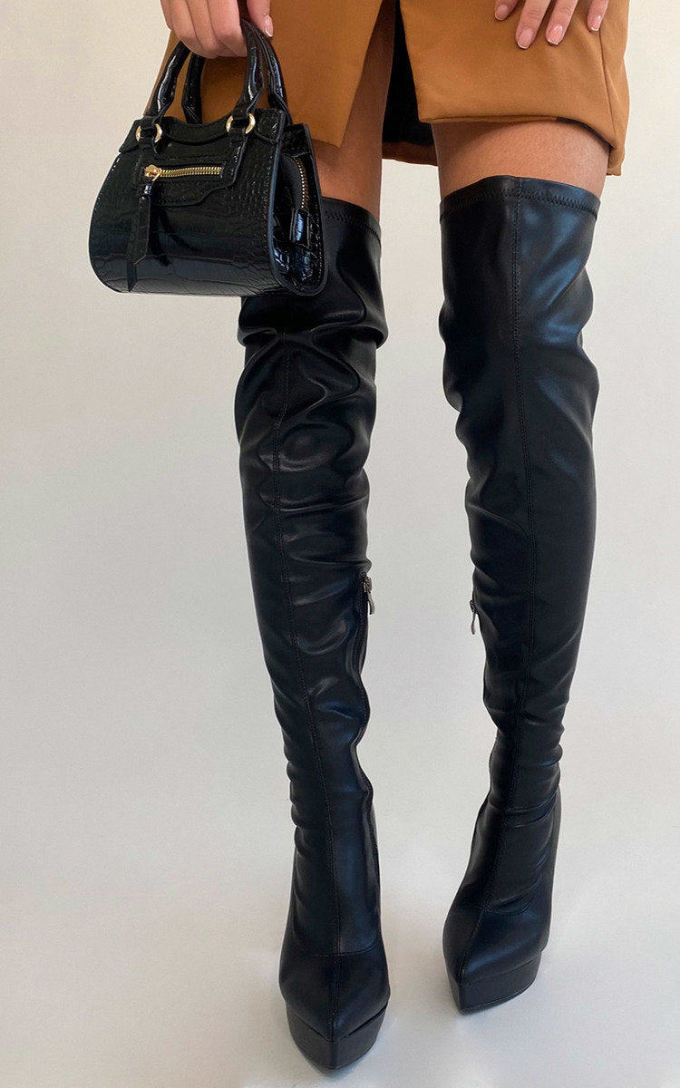 Knee High Pointed Heel Boots with Zip Detail-2