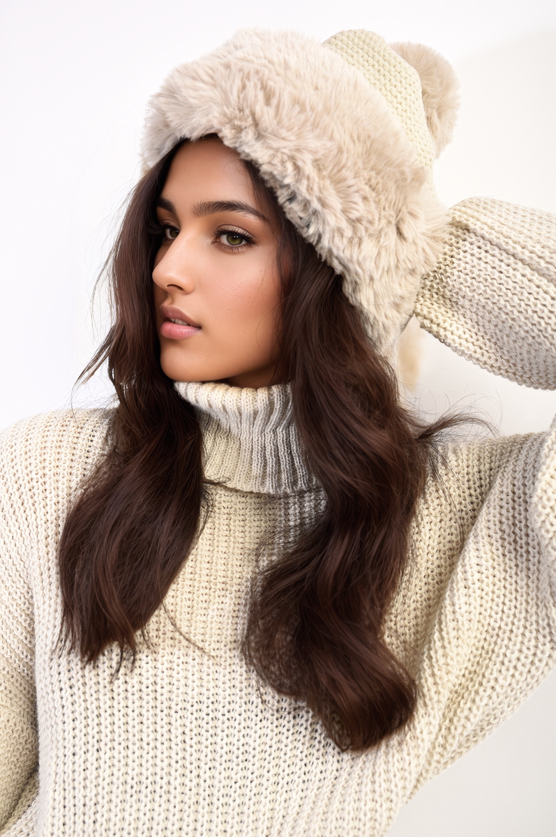 Faux Fur Knitted Winter Hat-7