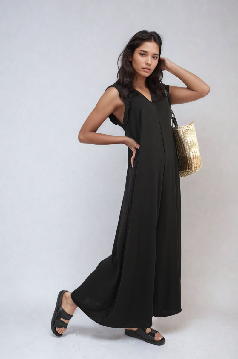 Ruffle Sleeve V-Neck Loose Waist Wide Leg Jumpsuit-9