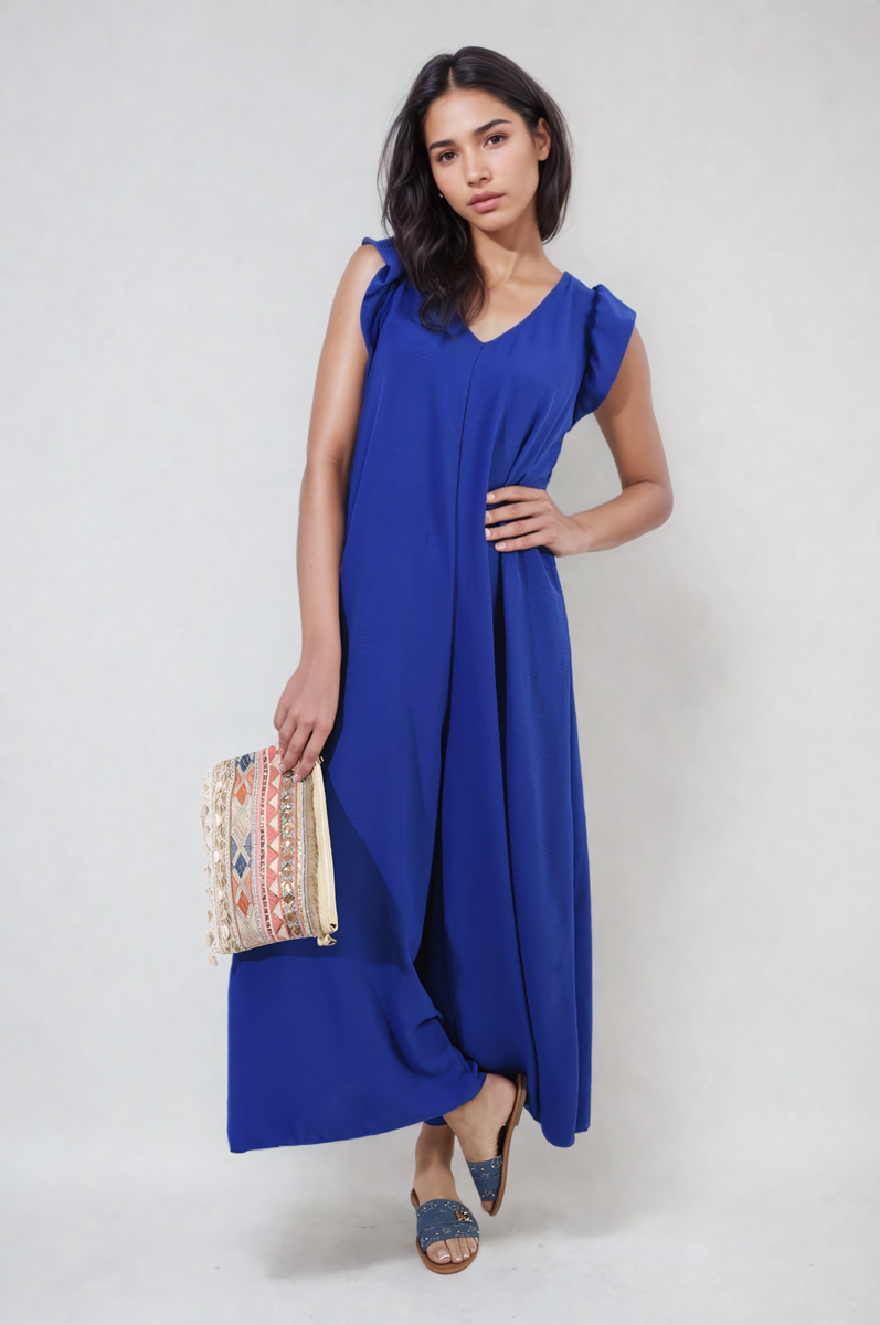 Ruffle Sleeve V-Neck Loose Waist Wide Leg Jumpsuit-10