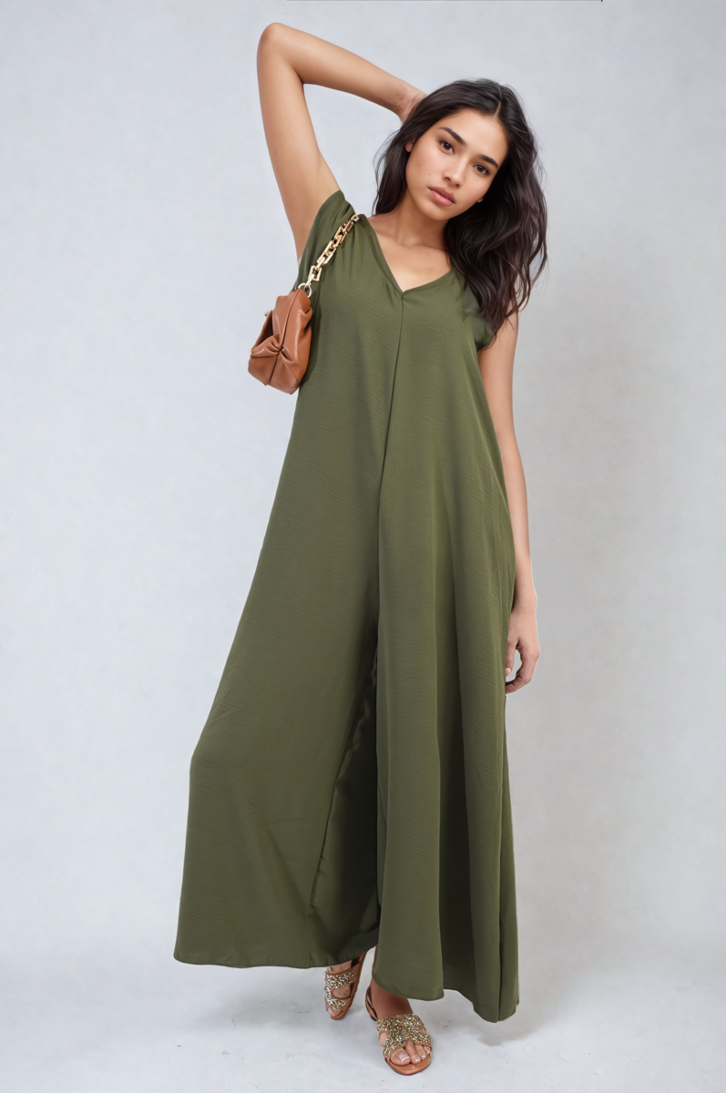 Ruffle Sleeve V-Neck Loose Waist Wide Leg Jumpsuit-8