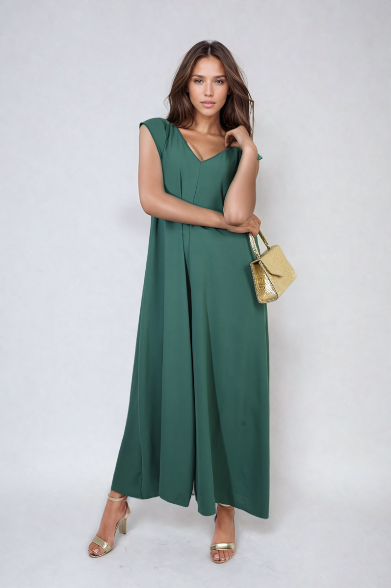 Ruffle Sleeve V-Neck Loose Waist Wide Leg Jumpsuit-4