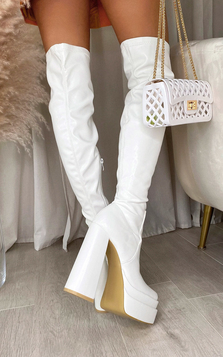 Block Heel Knee High Boots-4