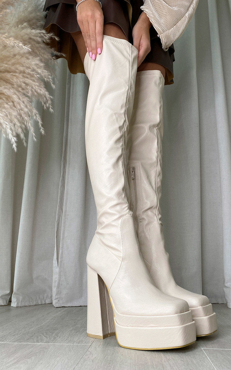 Block Heel Knee High Boots-1