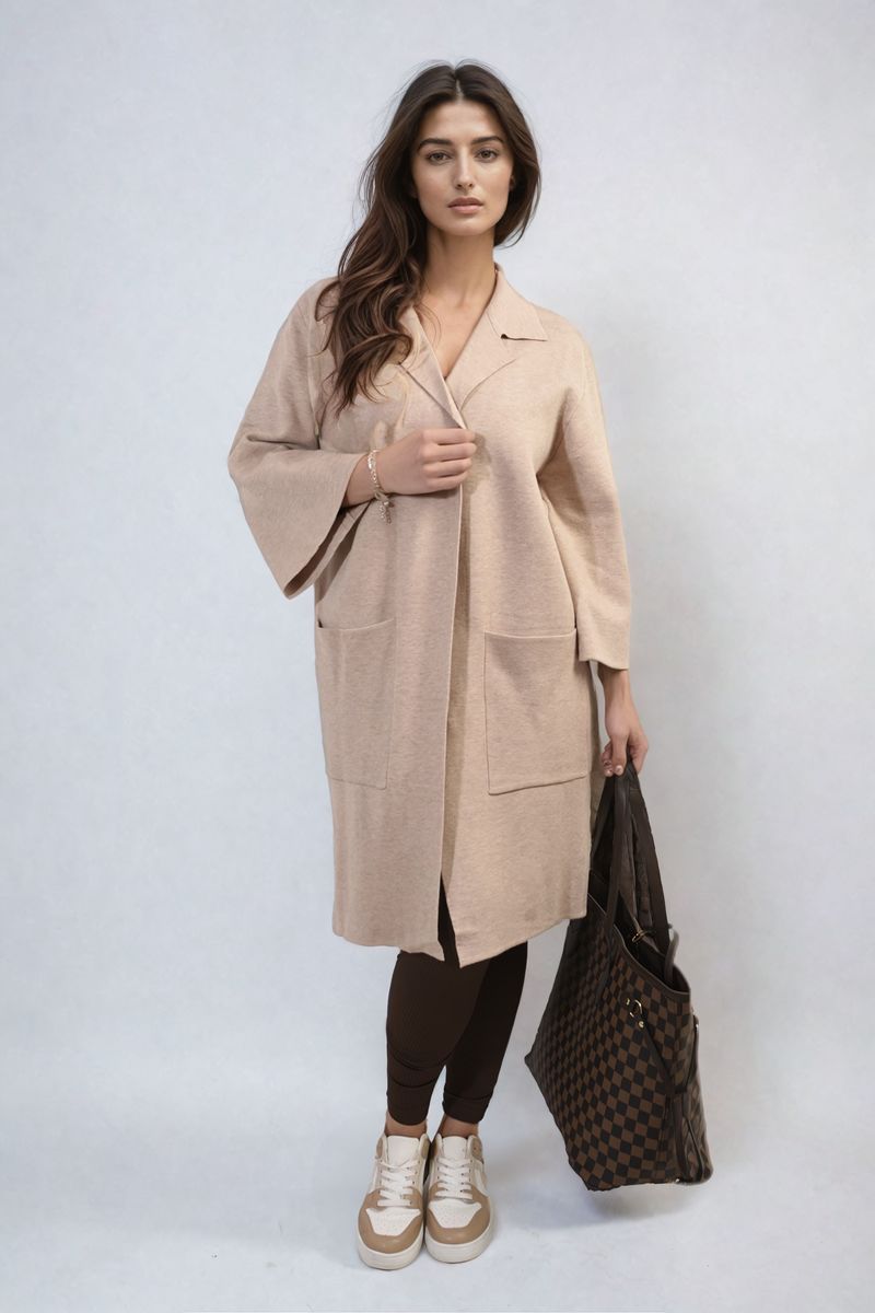 Open Front Longline Knitted Cardigan with Front Pockets-4