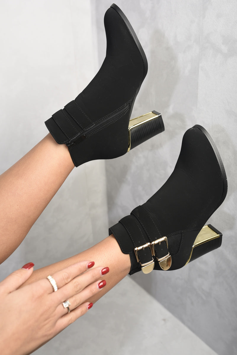 Buckle Straps Block High Heels Ankle Boots-2