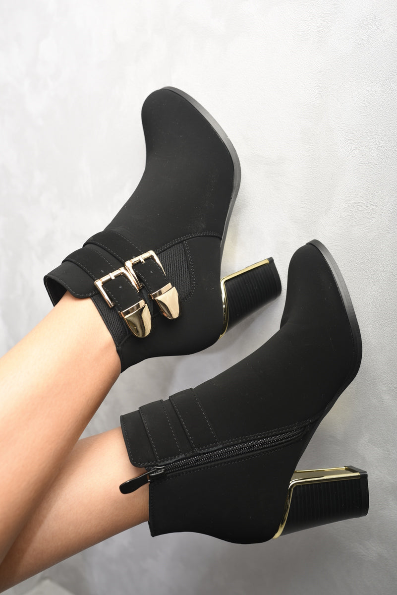 Buckle Straps Block High Heels Ankle Boots-1