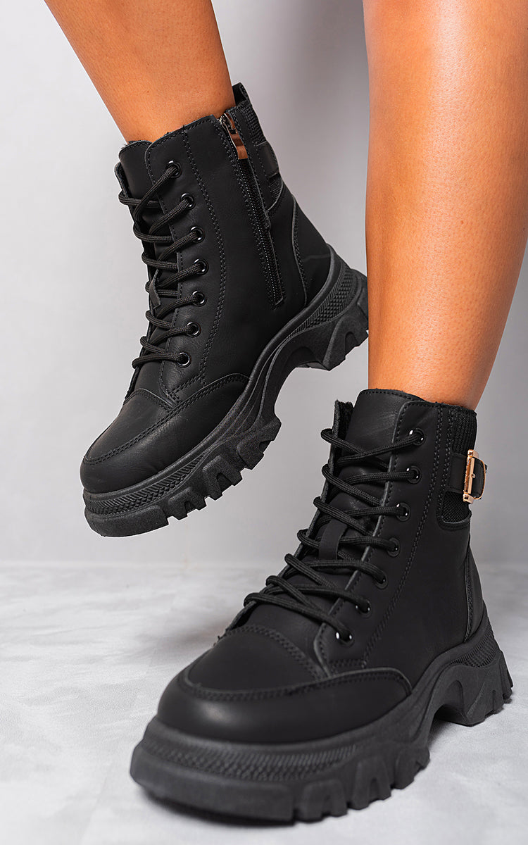 Chunky Lace Up Platform Ankle Boots-0