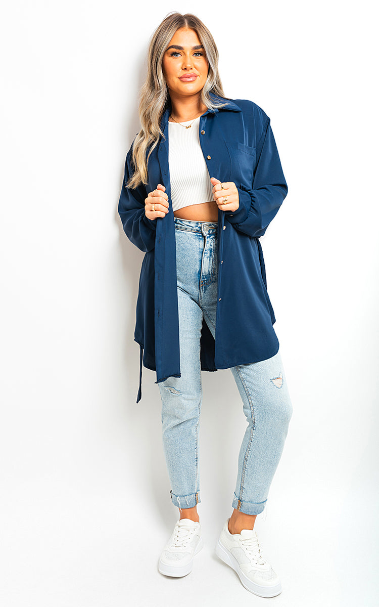 Oversized Button Front Belted Top-5