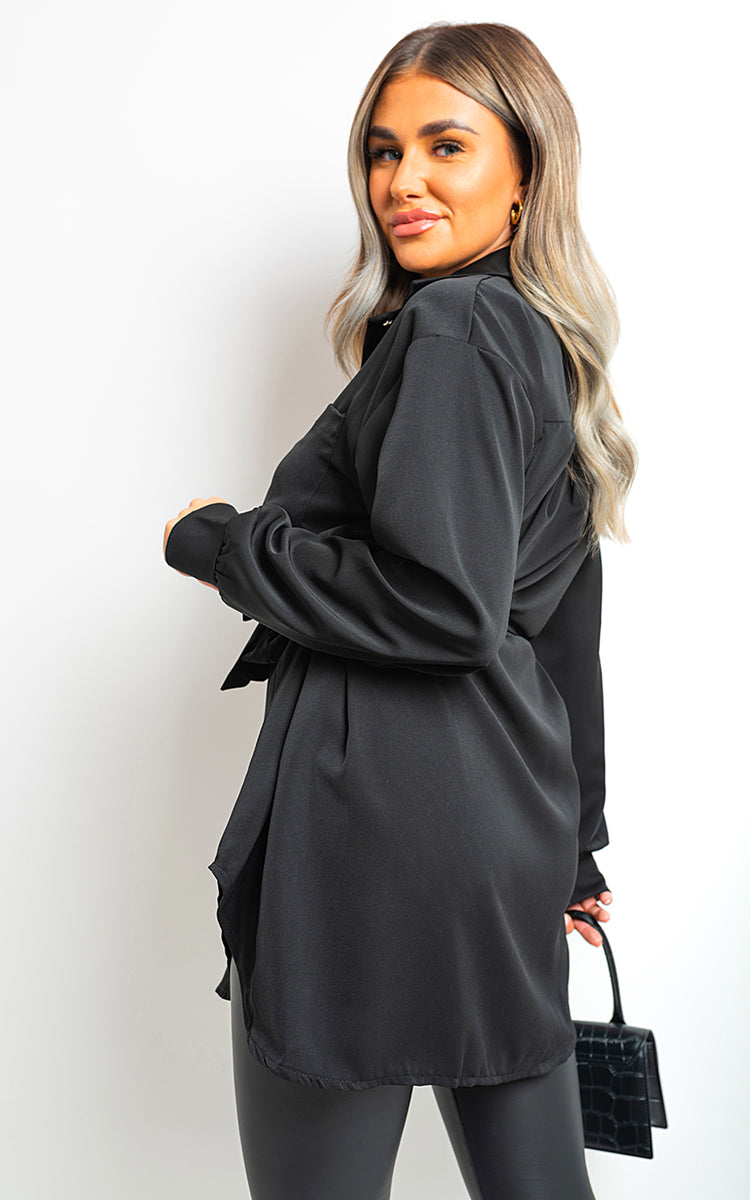 Oversized Button Front Belted Top-1