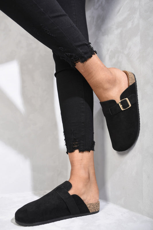 Suede with Buckle Details Slip On Sandals-0