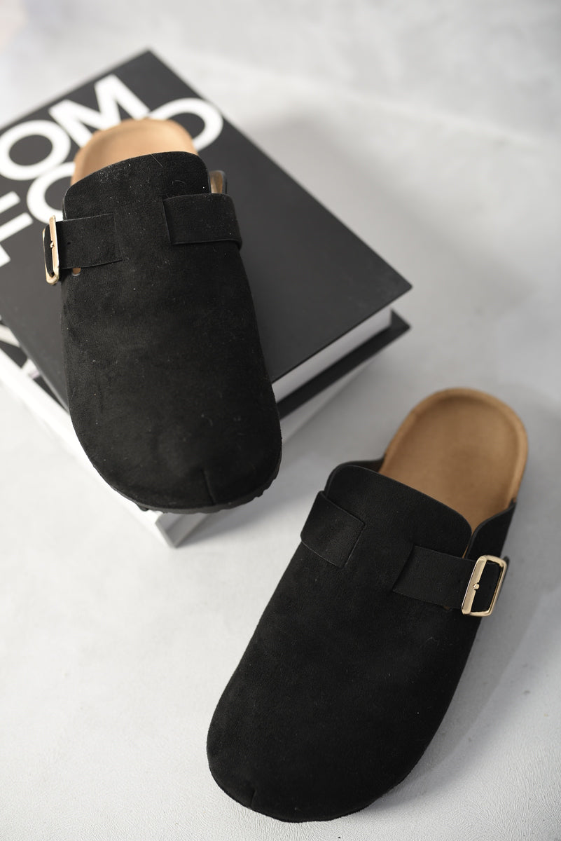 Suede with Buckle Details Slip On Sandals-1