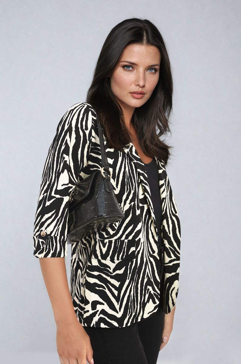 Striped Print Lapel Collar Blazer Jacket-4