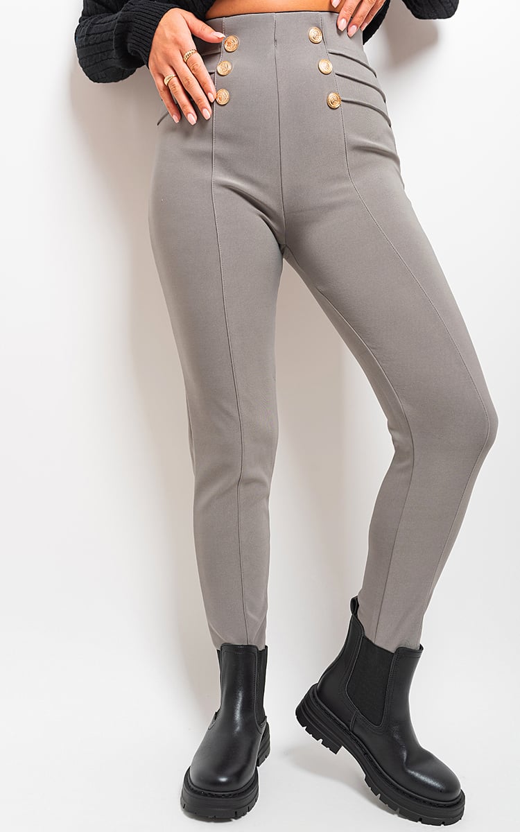 High Waisted Button Front Leggings-0