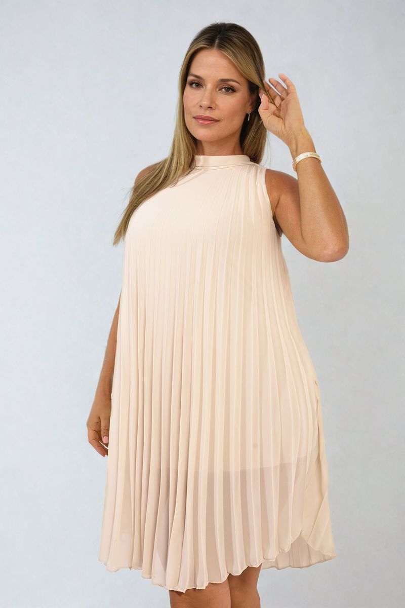 Pleated Halter Neck Mini Dress-4