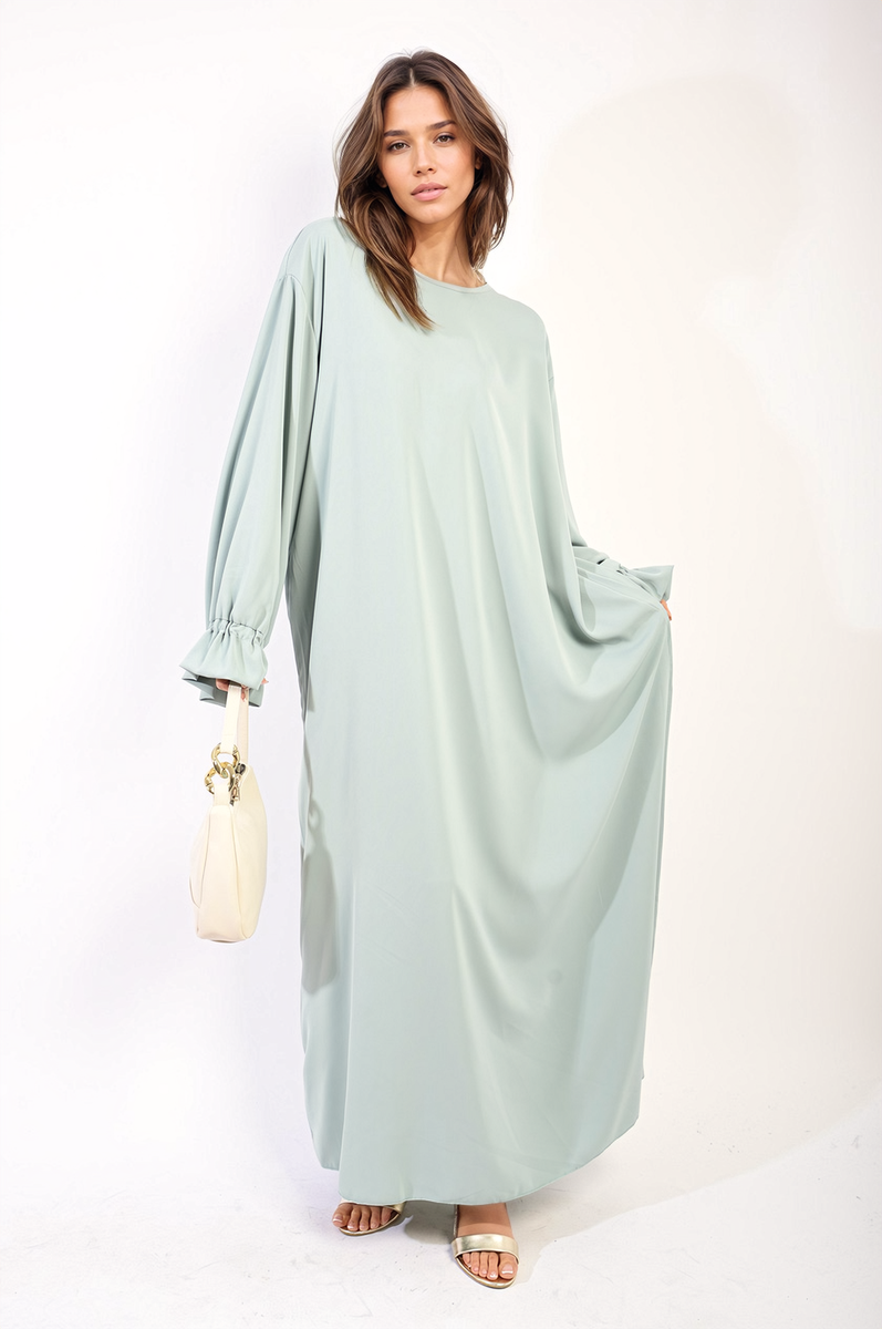 Abaya Maxi Dress with Elastic Sleeve-5