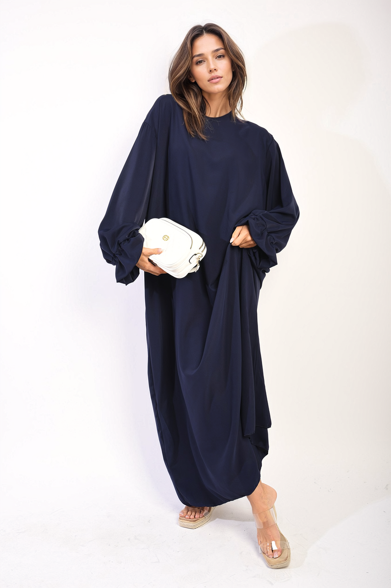 Abaya Maxi Dress with Elastic Sleeve-0