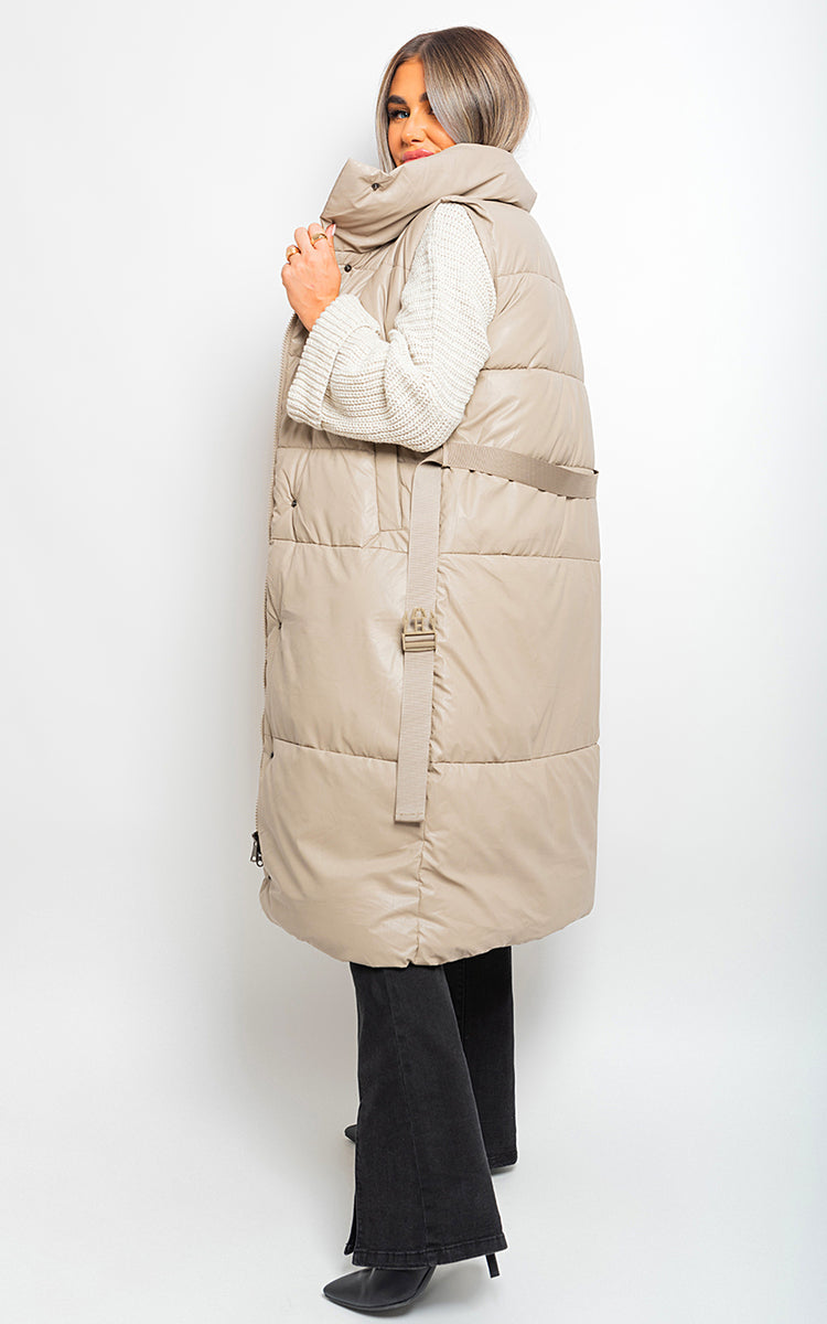 Belted Long Puffer Gilet-4