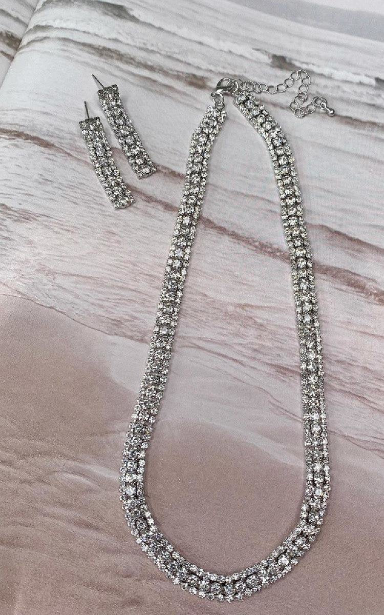 Diamante Necklace and Earrings Set-0